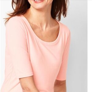 NWT Blush Pink Tee Size S Talbots Platinum Jersey Rayon Blend Elbow Sleeve Scoop